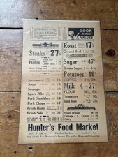 Vintage 1930s 1940s Hunter’s Food Market Grocery Store Newspaper Ad Flyer Pa picture