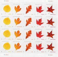 5 Sheets Total 100 Pcs Fall Vibrant Leaves 2025 61¢ Postcard Unused Panes picture