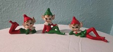 Lot Of (3) Vintage Ceramic Christmas Pixie Elves picture