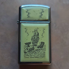 Zippo Slim 1984 Scrimshaw Lighter Vintage Rare picture