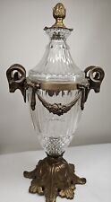 19 Century French Crystal & Brass Cassolette Urn Vase Ram's Head Handles picture