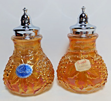 Vintage Imperial Glass Marigold Carnival Glass Grape & Cable Salt/Pepper Shakers picture