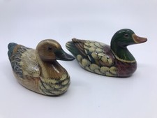 Two Vintage 1989 Enesco Ceramic Hand Painted Duck Figurines 5'' Long 2.25