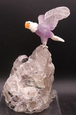 Peter Muller Hand Carved Amethyst & Quartz Eagle on Tourmaline Base picture
