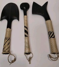 Tribal Art Sculpture Fijian Fiji Oceanic Hardwood Trio Of Replica Weaponry picture