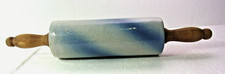 ANTIQUE VINTAGE DIFFUSED BLUE AND WHITE SWIRL STONEWARE ROLLING PIN 15