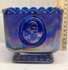 Fenton Cobalt Blue Carnival Glass Square Pedestal Dish, 1976 U.S. Bicentennial.  picture