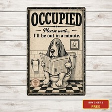 Funny Basset Hound Dog Bathroom Toilet Paper Restroom Metal Tin Sign 8x12 picture