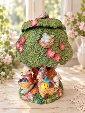 Vintage 1996 Fitz & Floyd Busy Bunnies Tree Cookie Jar – Easter Spring Décor picture