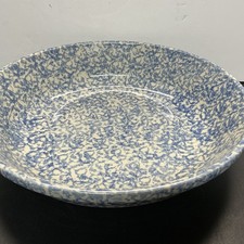 Roseville Blue Spongeware Spatterware Pottery Bowl Large 13 inch USA picture