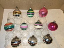 10 Vintage 50s Glass Christmas Tree Ornament,Balls,Horizontal Stripe,Shiny Brite picture