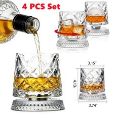 4PCS Spinning Whiskey Glasses 9.5oz Lead-Free Rotating Rocks Glasses Men's Gift picture