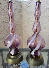 Pair of Mid Century Italian Murano Glass Lamps Amethyst w/ White Swirl picture