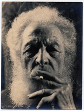 VINTAGE DRAMATIC PORTRAIT ELDERLY MAN WITH CIGARETTE : LARGE 7X9 PHOTO picture