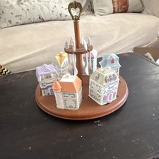 1992 Lenox Village Condiment Set 6 Houses Spoons Carousel Unused picture