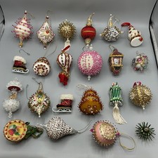 Lot of 22 Vintage Handmade Push Pin Bead Christmas Ornaments picture