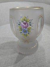 Antique Bohemian Handpainted Frosted Cut Crystal Vase picture