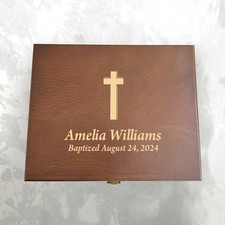 Custom engraved baptism box, wooden Baptism blessing gift, Baptism Memory box picture