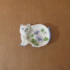 Vtg Andrea Sadek Cat Spoon Rest Tea Bag Holder Trinket Dish Wild Violet Flower picture