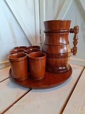 Vintage Soild Wood Pitcher, 6 Cups, And Tray Set Mid Century Modern  picture