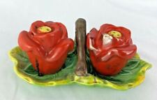 Vintage Floral Flowers Roses Red Tray 3 Piece Salt and Pepper Shakers Japan picture