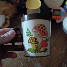 Vintage Sears Merry Mushroom Thermo-Serv Insulated Plastic Mug Brown USA picture