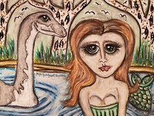 Mermaid 13x19 Art Print Collectible Signed by KSams Lochness Monster Nessie picture