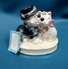 WhimsiClay Amy Lacombe Ceramic Wedded Bliss Cat Wedding Cake Topper W Tag picture