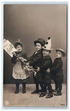 Postcard RPPC New Year 1909 Cute Children Costumes Prosit Neujahr Germany picture