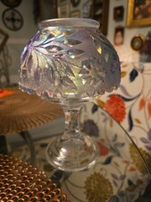 BEAUTIFUL WESTMORELAND PURPLE FAIRY LAMP  FIREBALL WILDFLOWER & LACE PATTERN RR picture