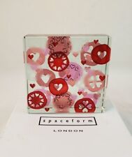 NIB Spaceform London Medium Glass Paperweight, Collage Love Hearts, Red picture
