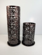 PartyLite Thai Inspiration Metal Candle Sleeve Holder Set Bronze Tray VTG picture