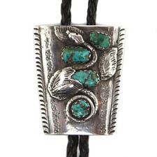 Attributed to Dan Simplicio Zuni Turquoise and Silver Bolo Tie with Snake Design picture