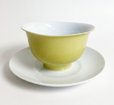 Vintage Thomas Germany Porcelain Chartreuse Green Handleless Teacup & Saucer Set picture