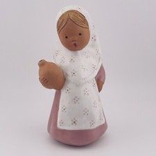 Jullar Girl Terracotta Pink Dress Flora Apron Red Clay Jug Spain W/ Sticker Vtg picture