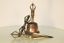 Buddhist altar Vajra Ghanta kila Dorje Drilbu Phurba Tibetan five spoked picture