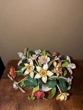 vintage Italian tole painted metal floral arrangement sculpture picture