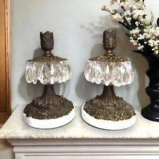 Vintage Set/2 Hollywood Regency Candle Holders MCM Italian Marble Base Heavy picture