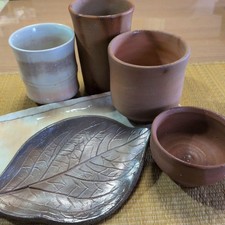 Bizen Yaki Pottery Beer Glass & Rectangular Plate Set, Handcrafted, Giftware use picture