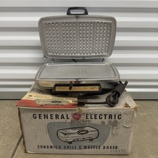 Vintage MCM NOS GE General Electric 14G42 Chrome Automatic Grill Waffle Box picture