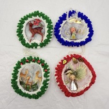 4 Vintage Diorama Handmade Crochet Christmas Ornaments picture