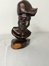 Signed Hand Carved Hardwood Bust Sculpture Folk Art JWI Made by I Roach 8”  picture