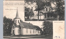 SWEDISH LUTHERAN CHURCH lake city mn original antique postcard minnesota history picture