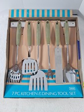 NOS Vtg EKCO 7 Pc Kitchen Utensil Set Avocado Green Rack Screws Box Mint 56092A picture