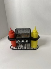 Vintage Smokin’ Grill Picnic Table Condiment Set Salt Pepper Ketchup Mustard picture