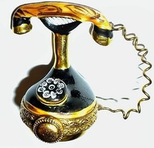 LIMOGES FRANCE BOX- ANTIQUE FRENCH ROTARY DIAL TELEPHONE - HANDSET & METAL CORD picture
