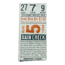 1954 Chicago White Sox vs Minnesota Twins Baseball Rain Check picture