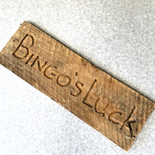 VTG Rustic Primitive Wood BINGO'S LUCK Horse Name Stable Hand Made Carved Sign picture