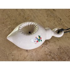 Vintage White Ceramic Teardrop Christmas Ornament with Bells Holly Decal picture