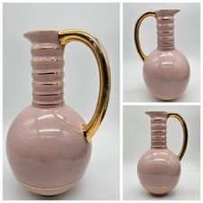 Boch Frères Pitcher Vase Pink Gold Accents La Louvière Belgium Vintage Art Deco picture